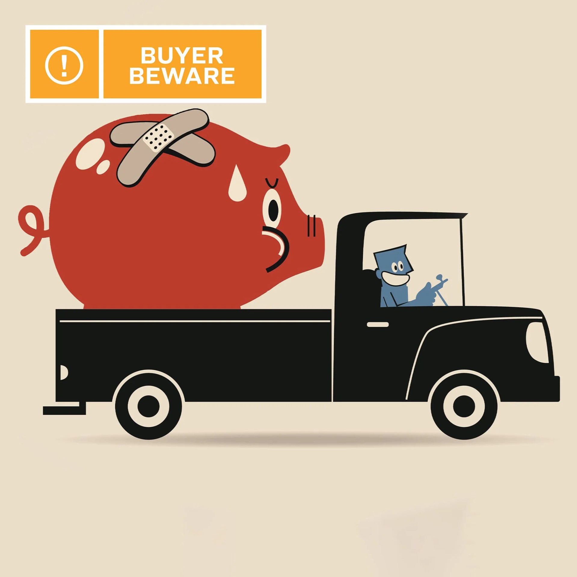 illustration of a pig in a pickup truck
