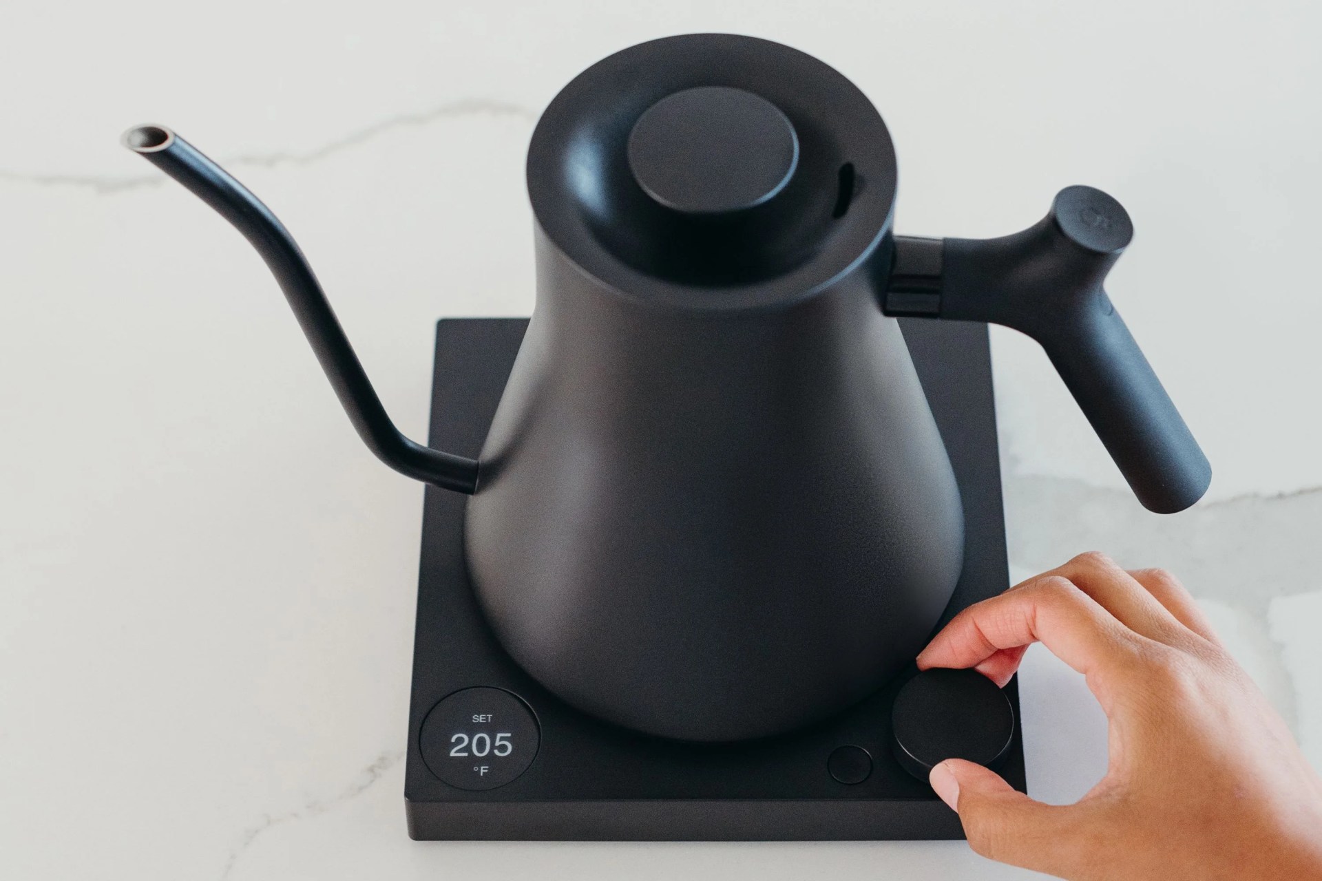 fellow stag tea kettle on a counter