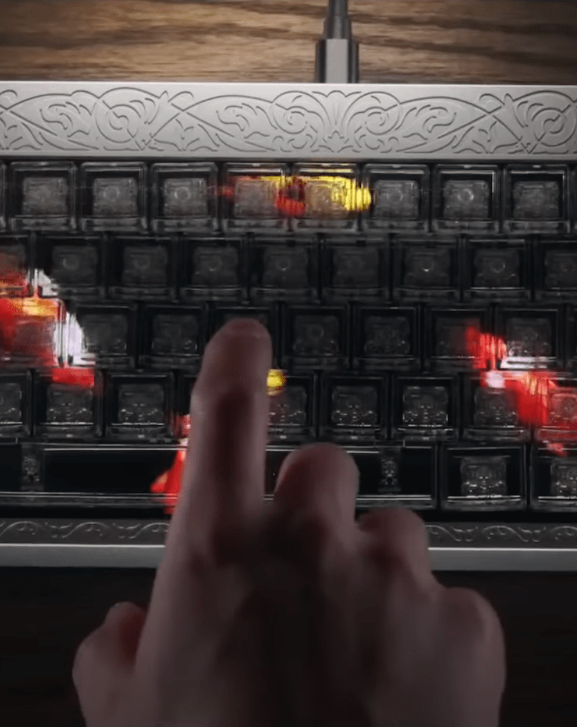 finalmouse transparent screen keyboard with fish swimming