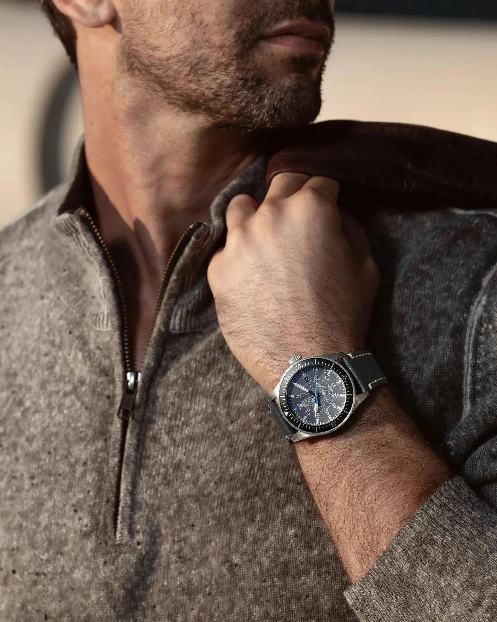 man wearing luminox pilot watch