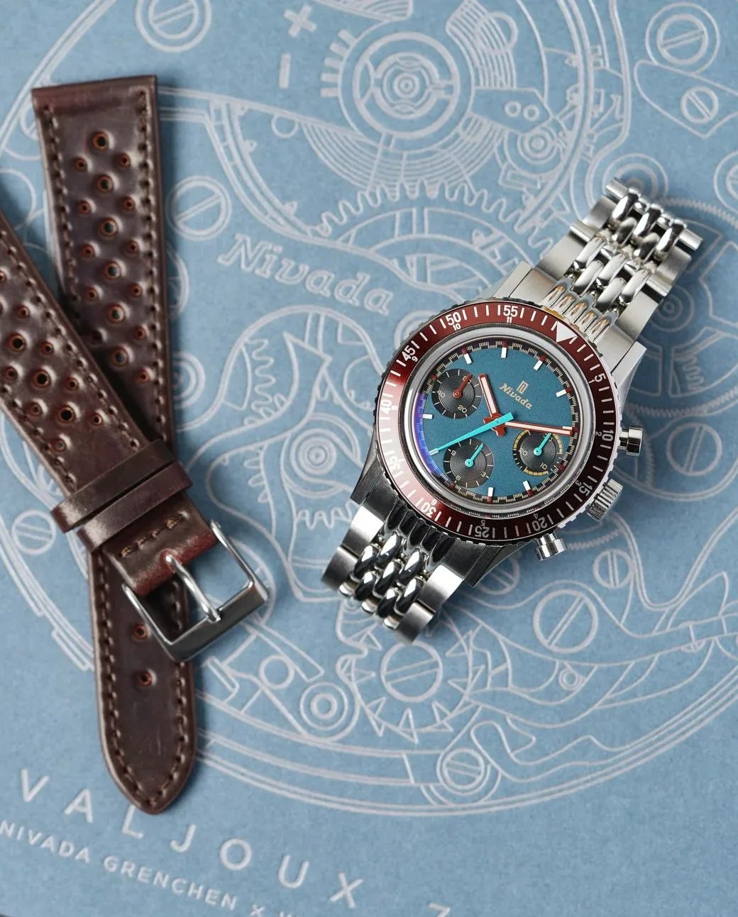 worn and wound nivada grenchen x worn and wound chronomaster valjoux 72