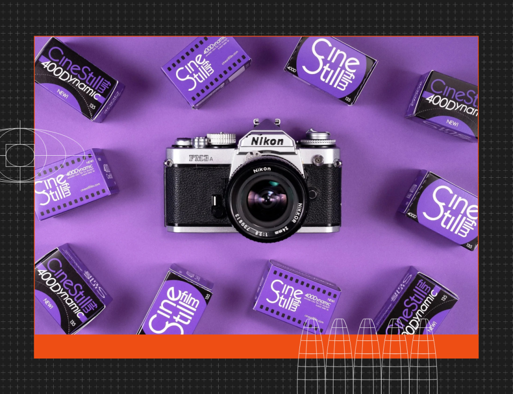 a camera surrounded by film