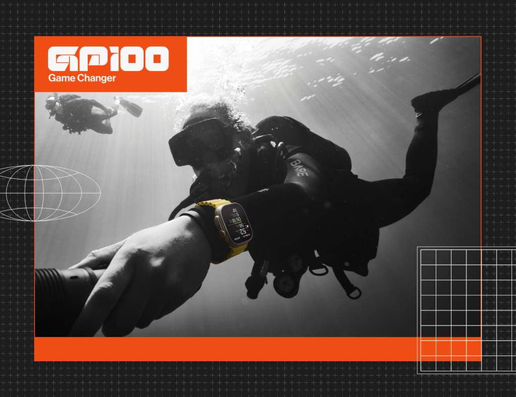 a person scuba diving wearing an apple watch