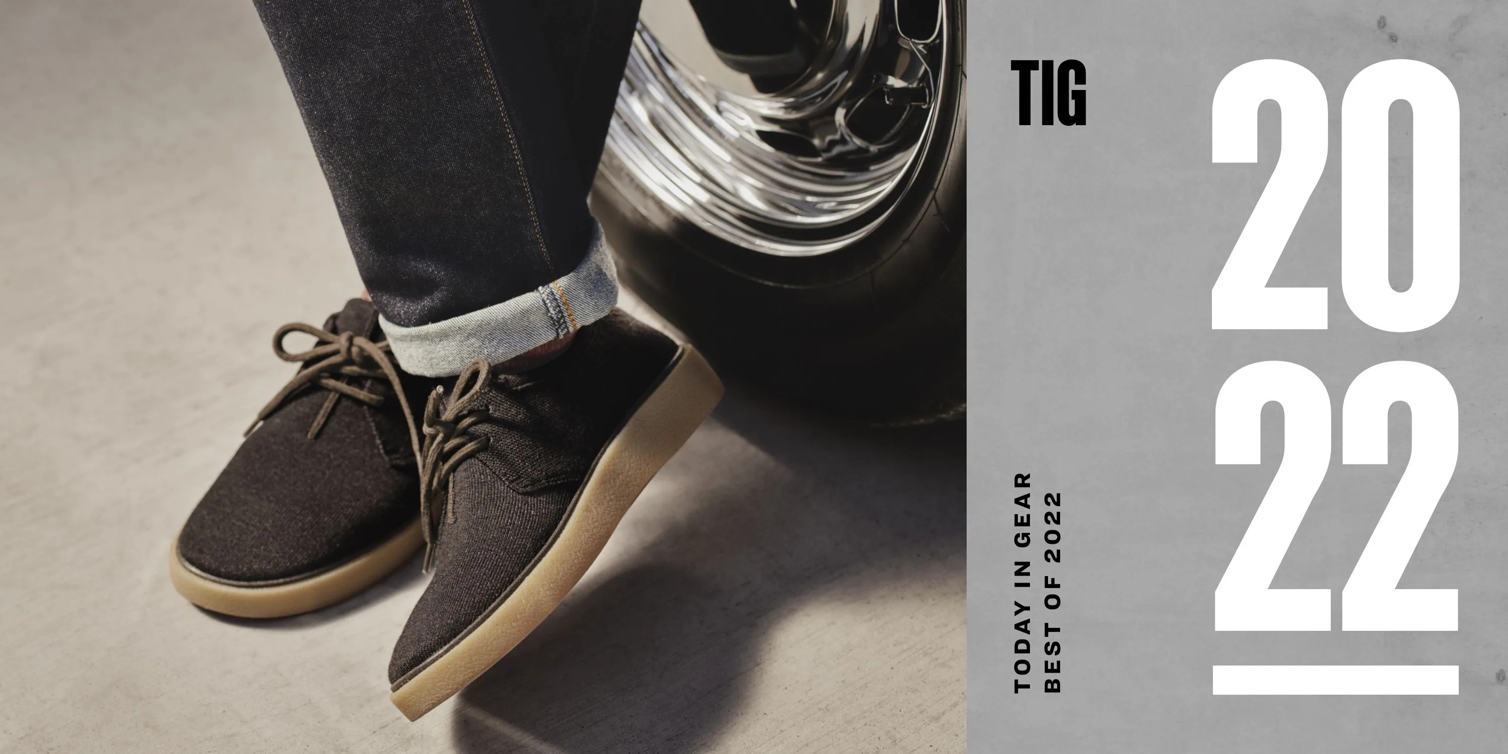 today in gear best of 2022 man wearing rothy's the monty shoe leaning against car