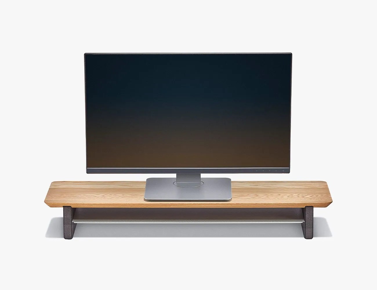 grovemade white oak shelf with a computer monitor on top