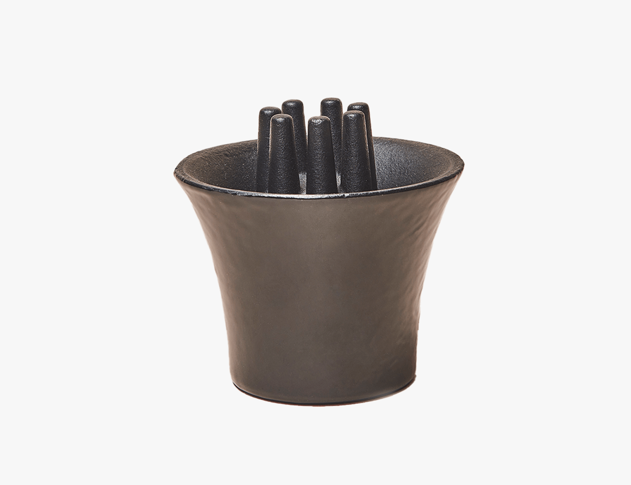 a black ashtray on a white background