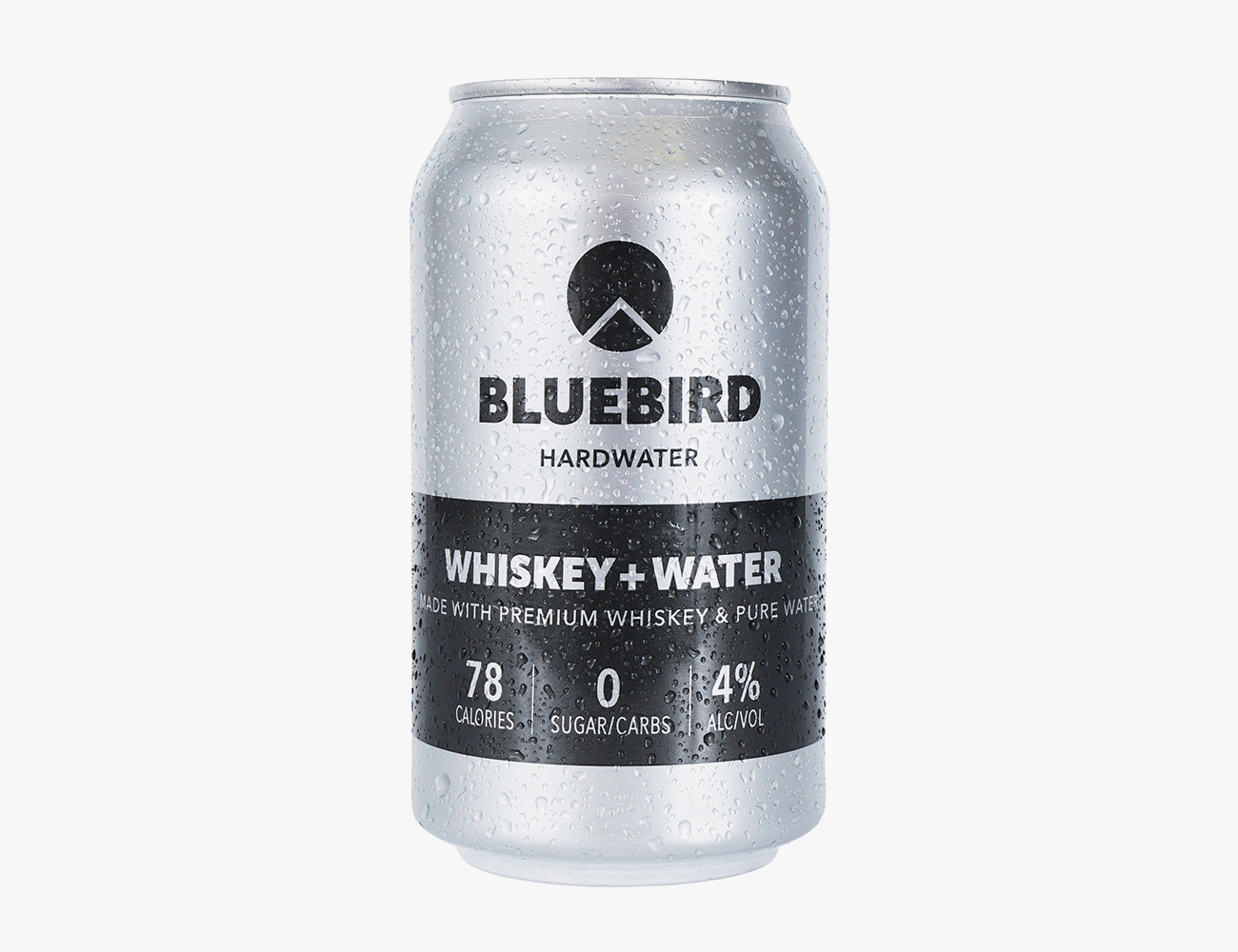 a silver 12 oz bluebird hardwater can with black accents