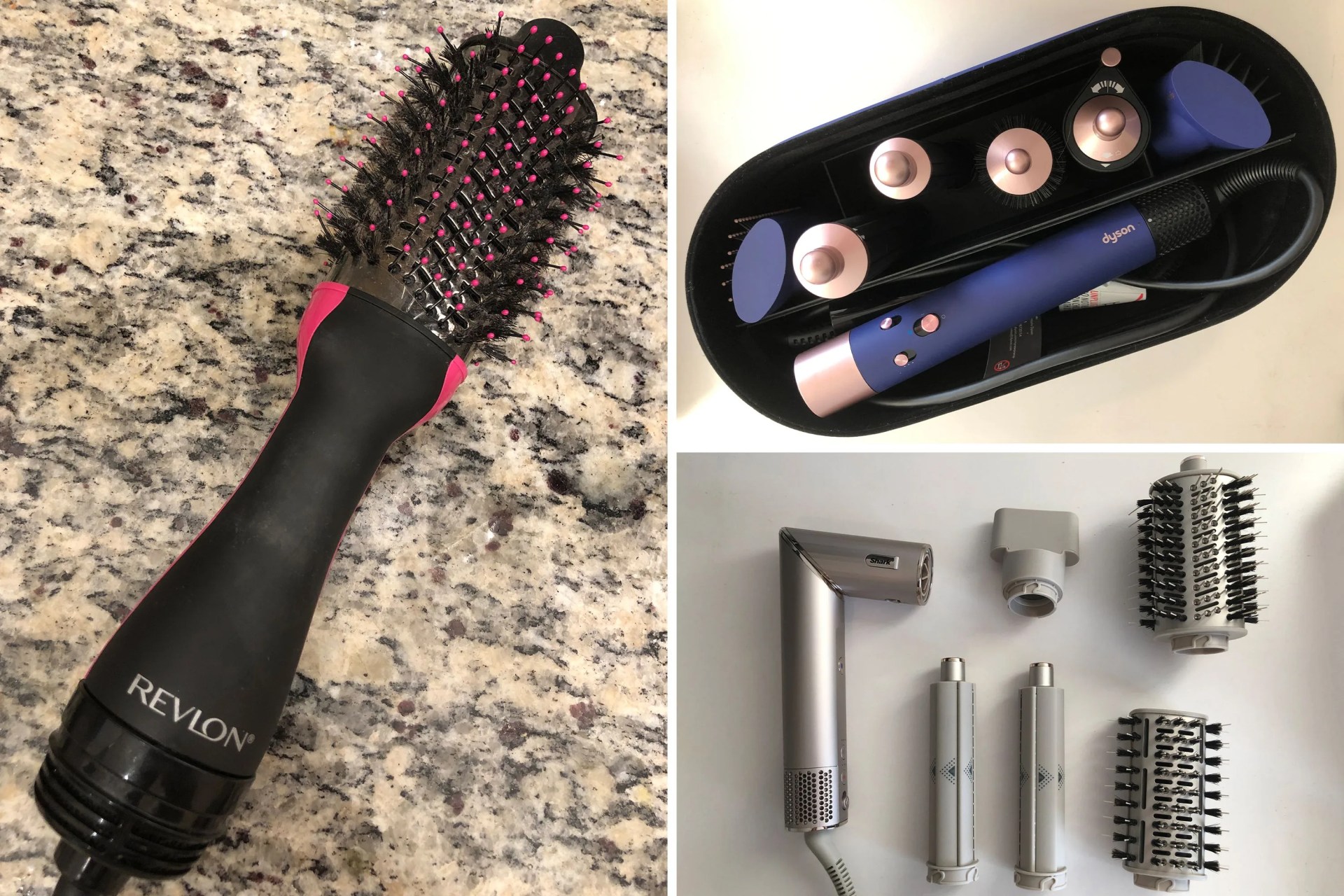 collage of three hair dryers