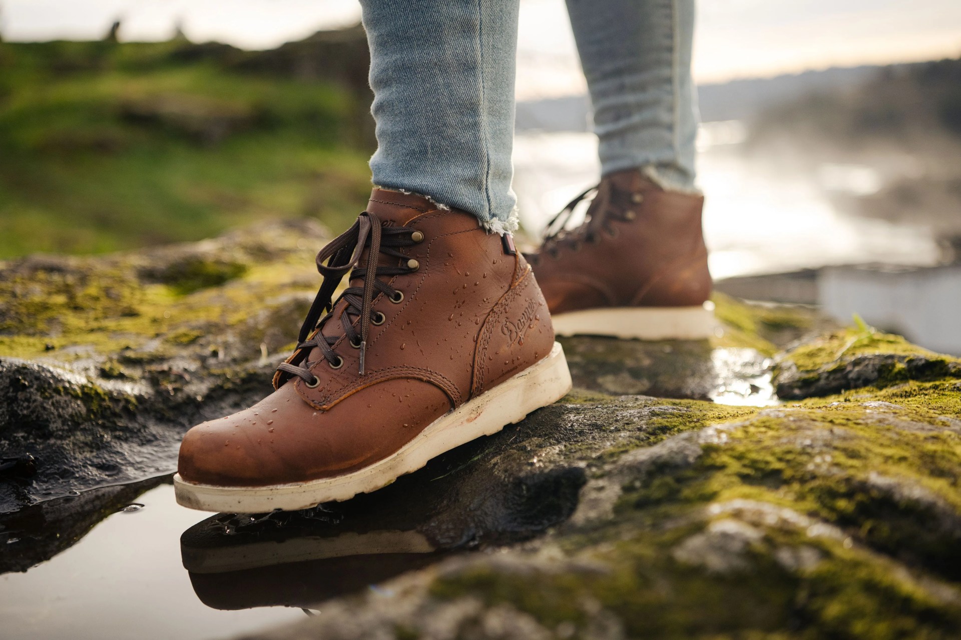 person wearing danner douglas gtx boot in roasted pecan