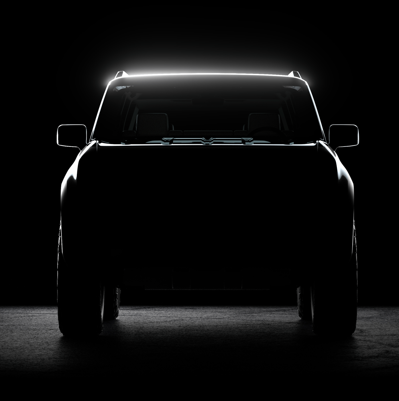 teaser image of scout electric suv from the front