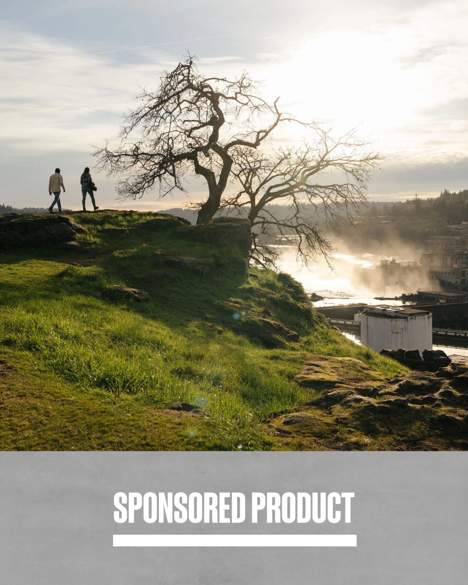 sponsored product danner evergreen collection douglas gtx boot worn by two people walking along the side of a grassy hill