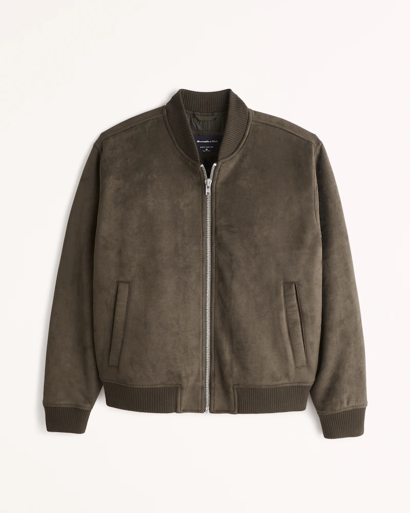 abercrombie fitch vegan suede bomber jacket