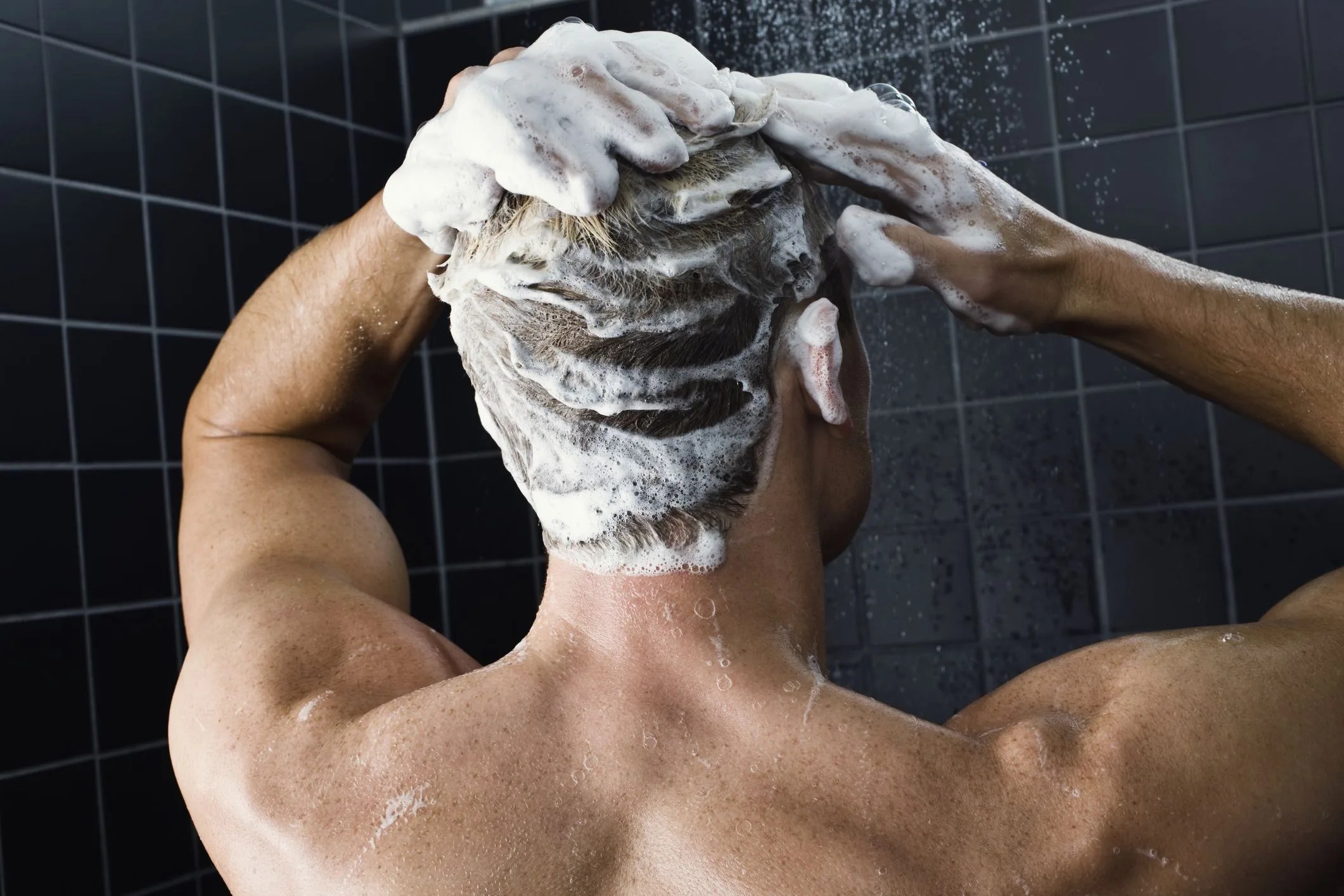 man taking a shower
