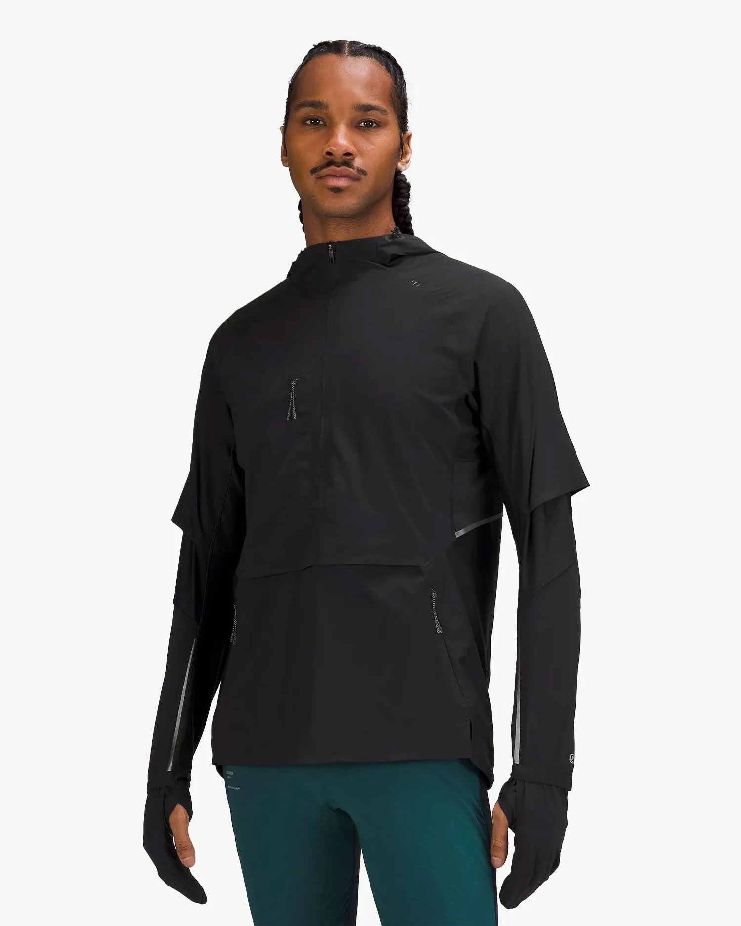 man wearing lululemon senseknit composite running jacket