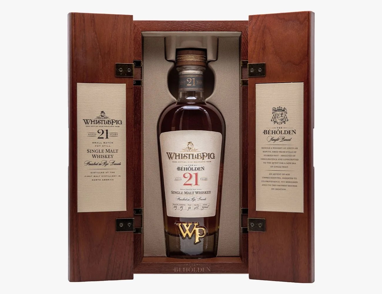 whistle pig whiskey bottle in a wooden case