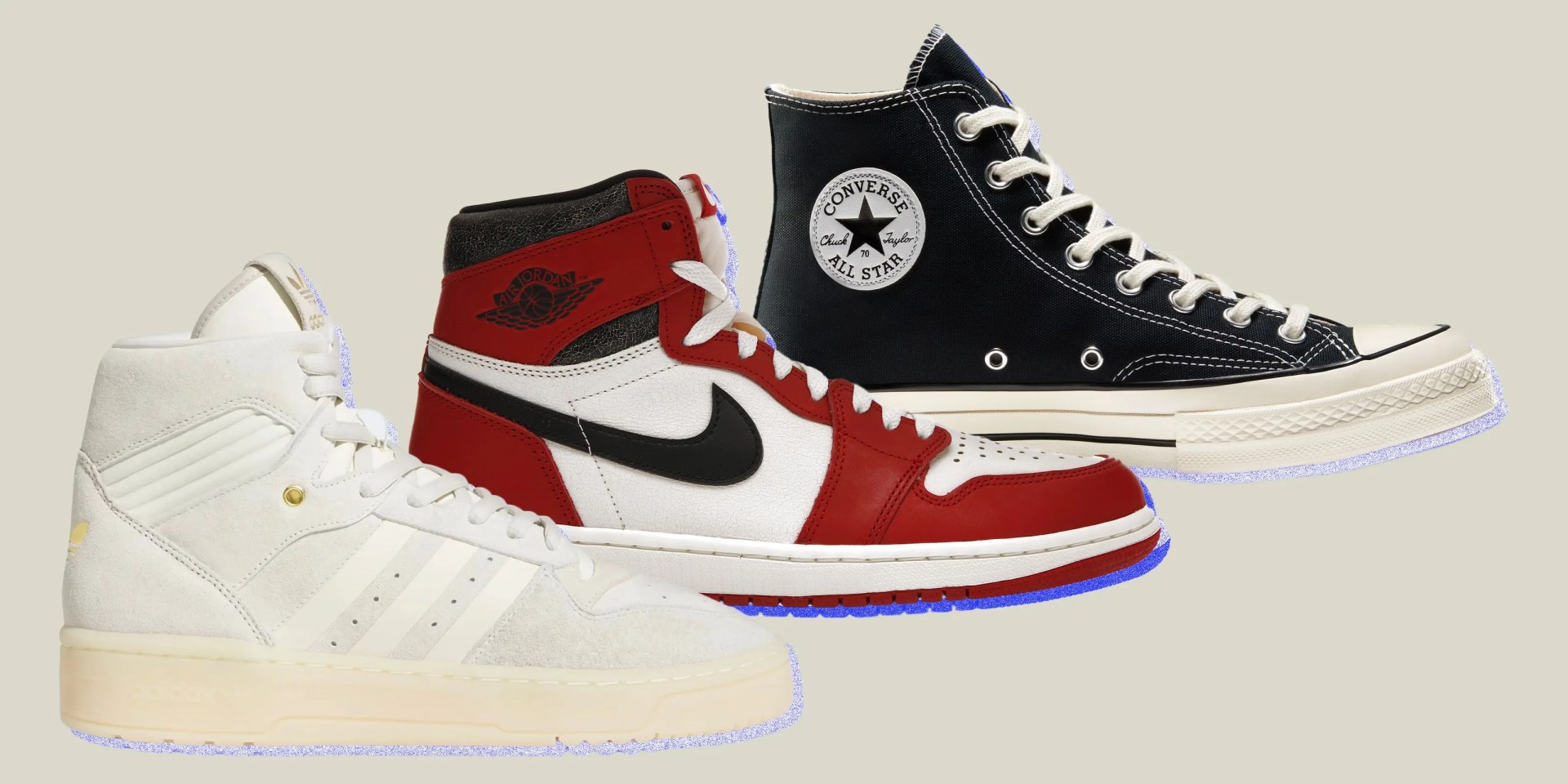 collage of three high top sneakers