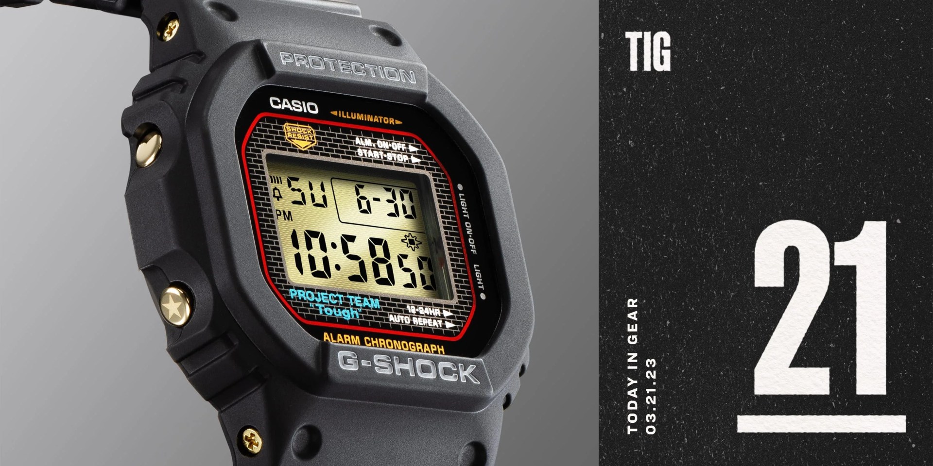a gshock watch on a graphic with march 21 date