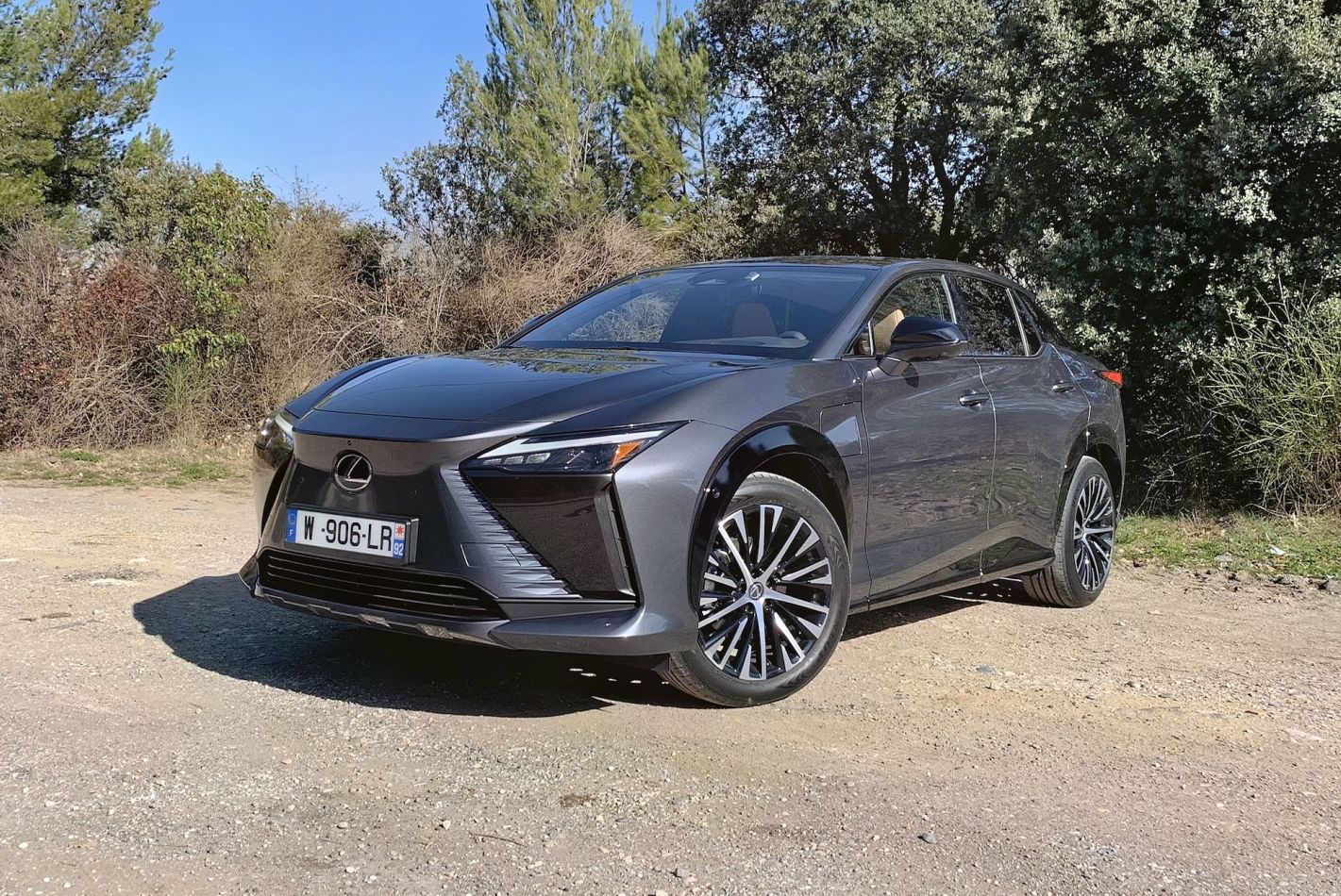lexus rz parked by the side of the road