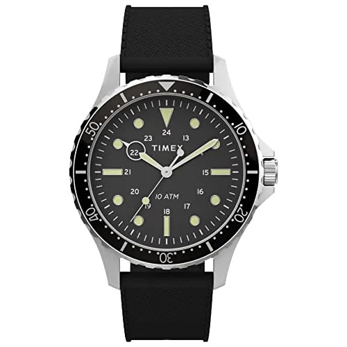 timex men's navi xl 41mm watch &ndash; stainless steel case black dial with black silicone strap