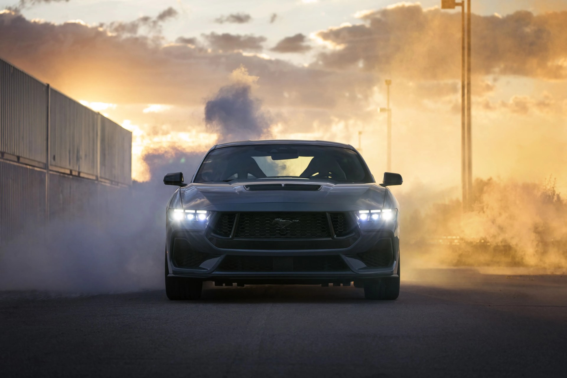 2024 ford mustang in a cloud of smoke