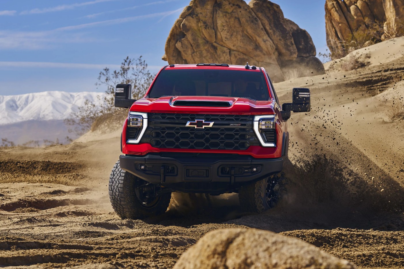 silverado hd zr2 driving through desert dirt