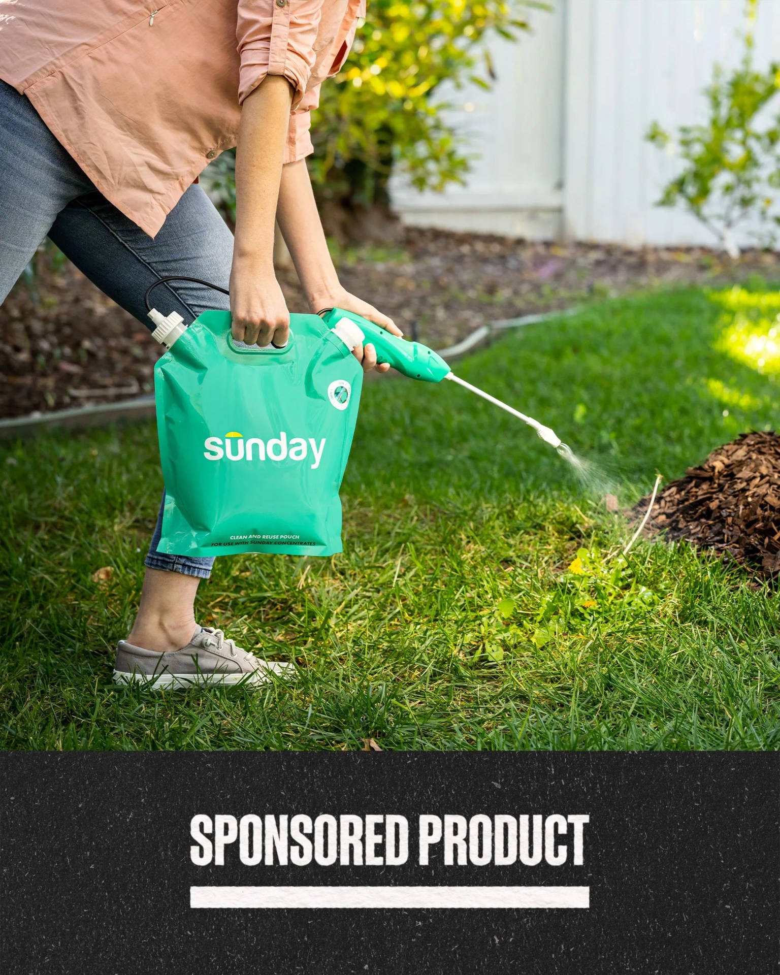 sponsored product woman using sunday spring lawn kit