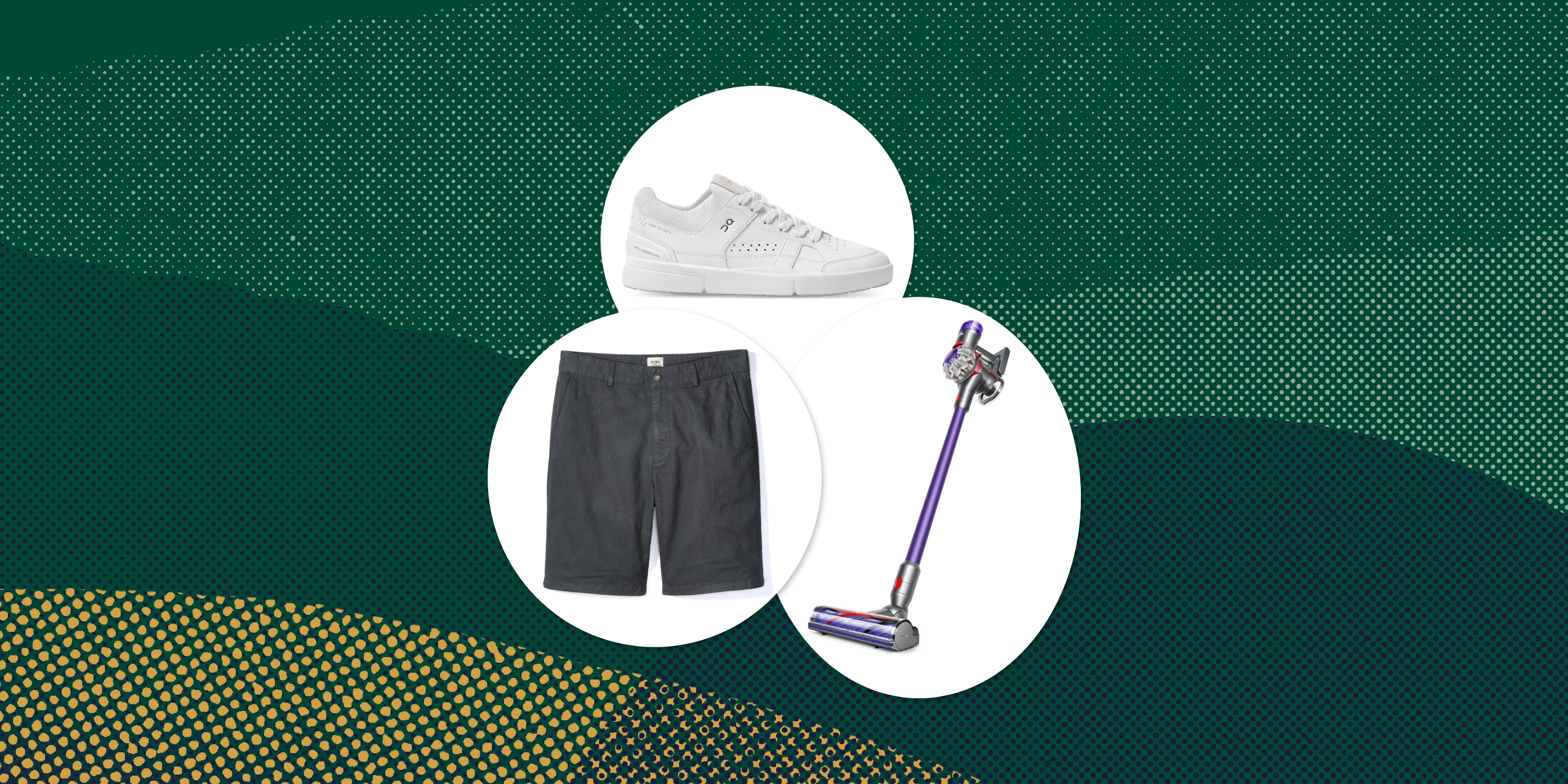 collage of a sneaker, shorts, and vacuum