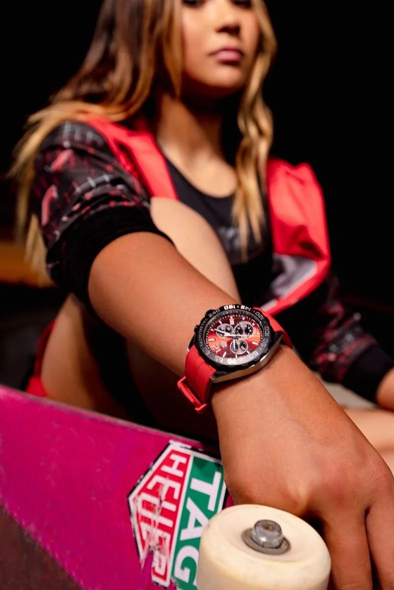 skateboarder and tag heuer ambassador sky brown wears a tag heuer formula 1 watch