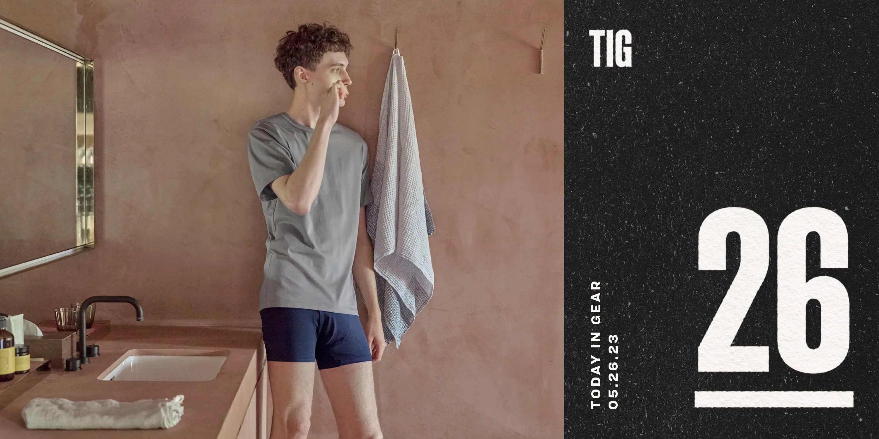 today in gear may 26 2023 man standing in bathroom wearing uniqlo airism boxers and shirt