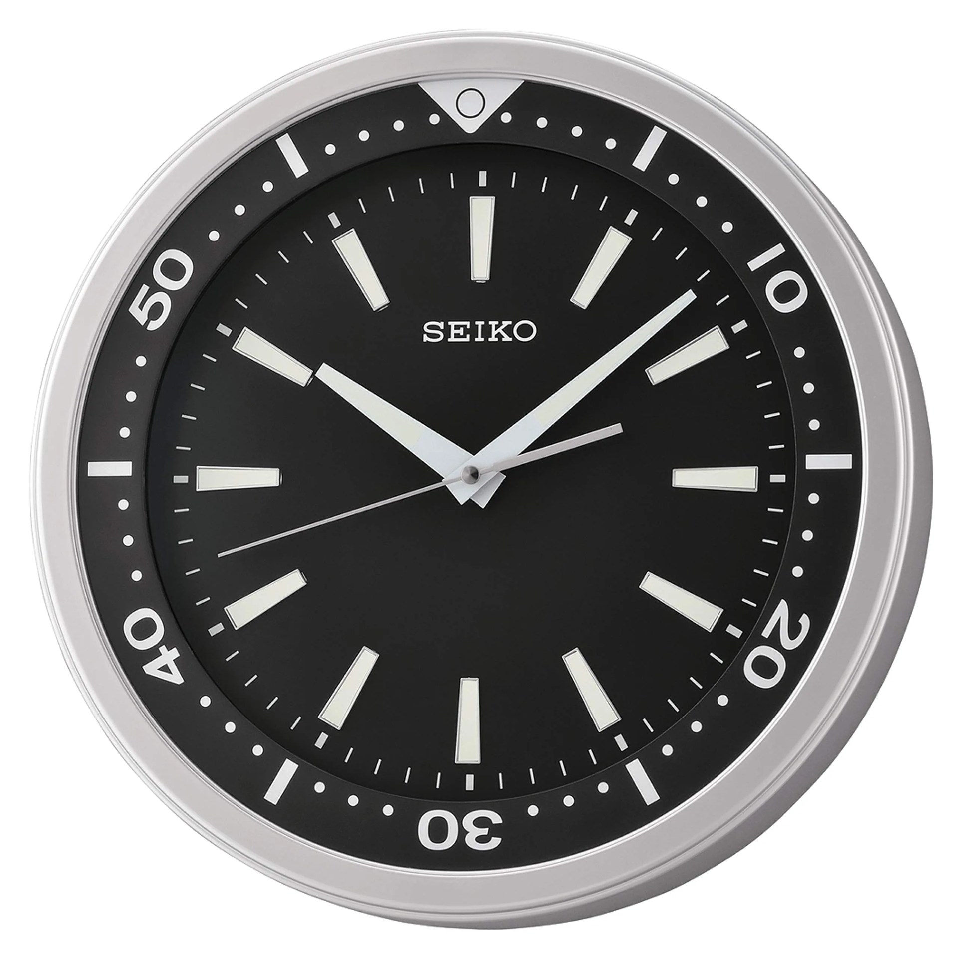 Seiko 14 Inch Watch Face Inch Wall Clock, Black & Silver Tone with Quiet Sweep