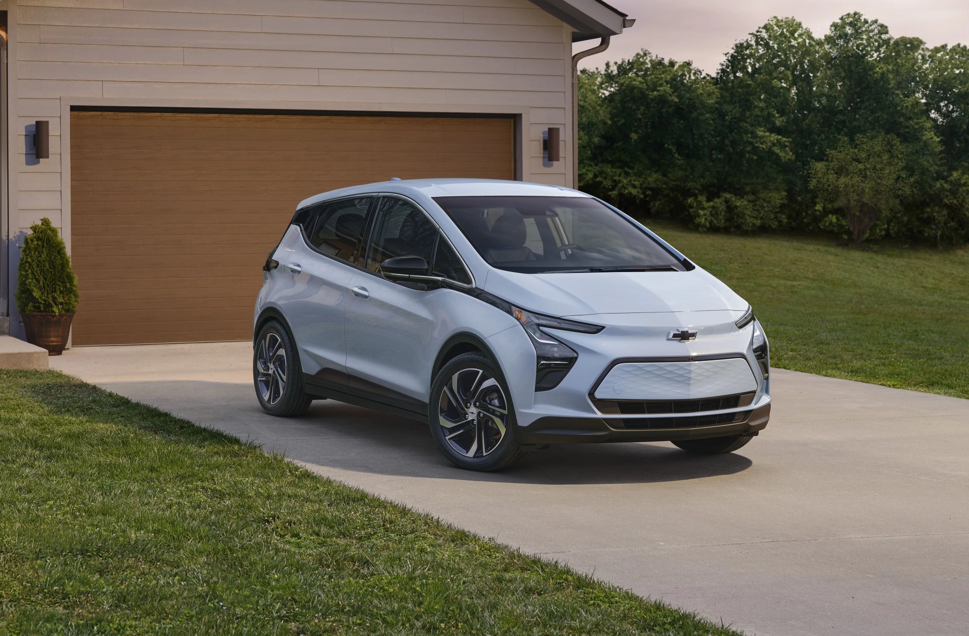 2023 bolt ev front three quarter backed in on a residential driveway
