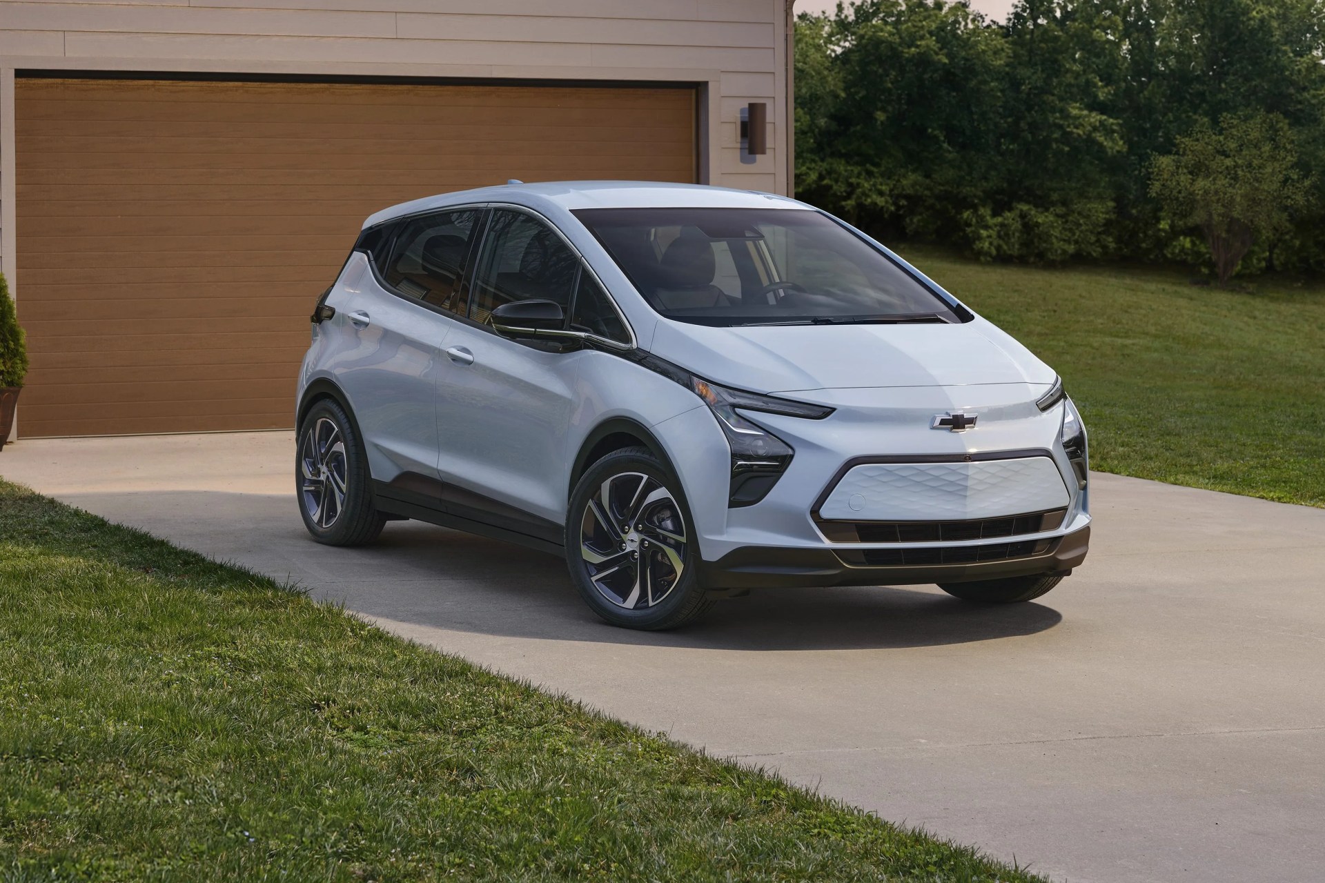 2023 bolt ev front three quarter backed in on a residential driveway