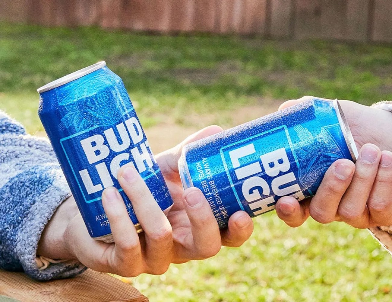 bud light beer cans being passed around