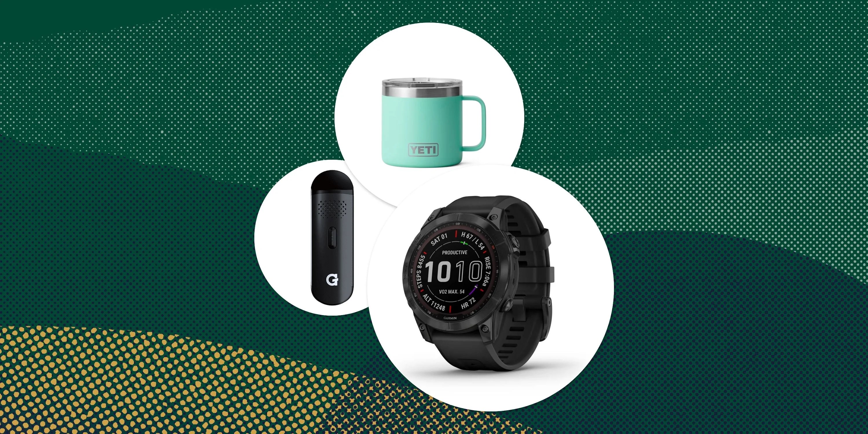 collage of yeti cup garmin solar sapphire and g pen vaproizer