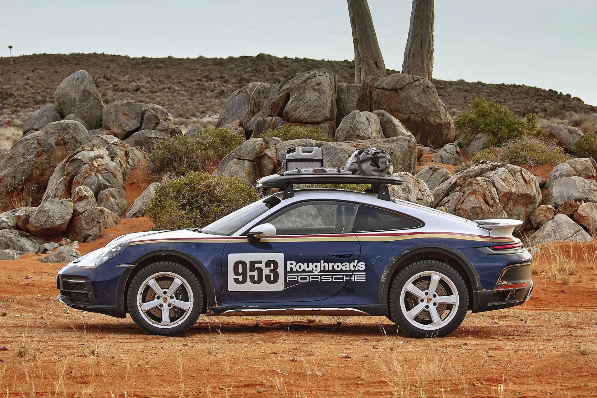 porsche parked in the desert