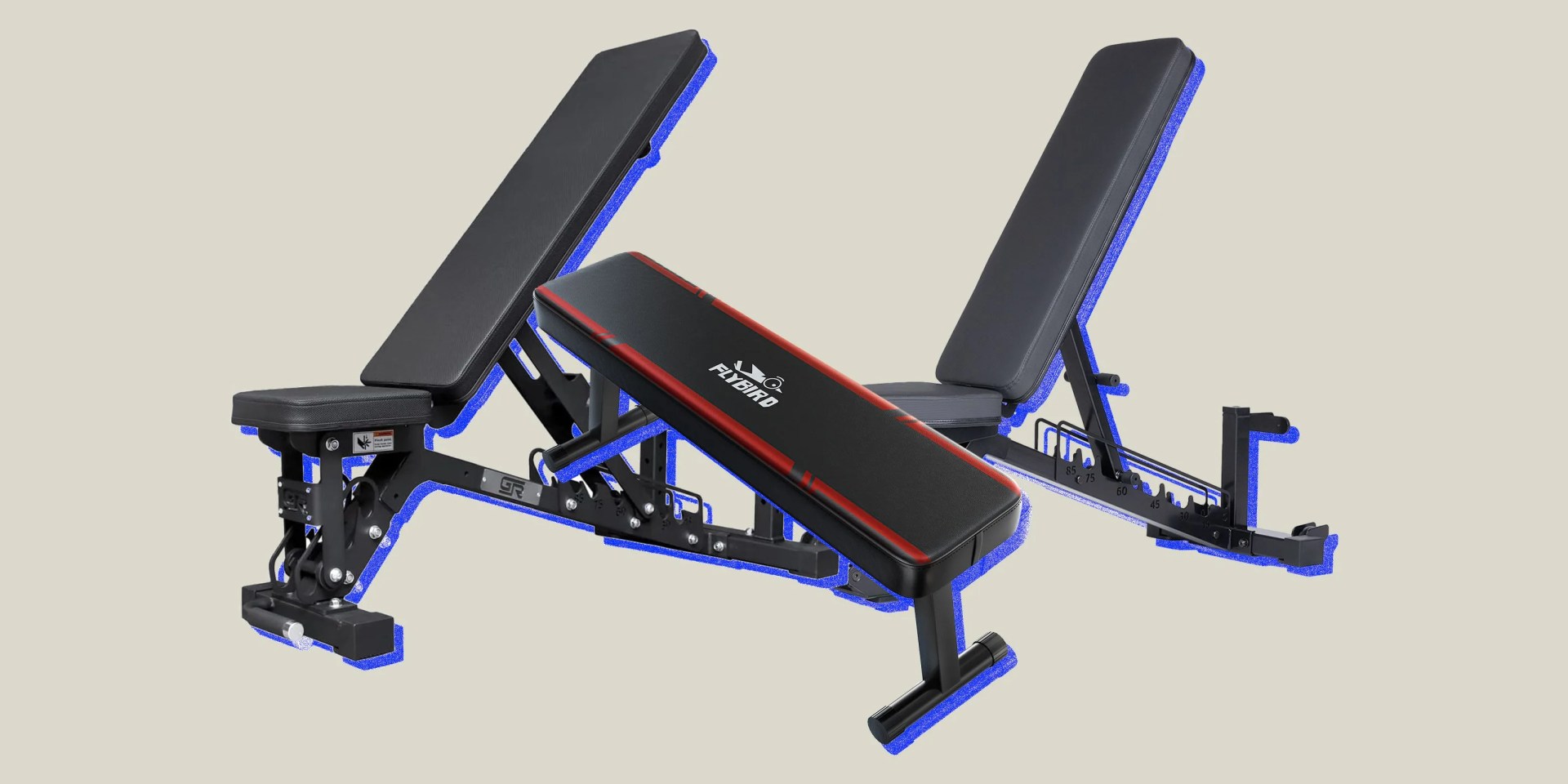 collage of three weight benches