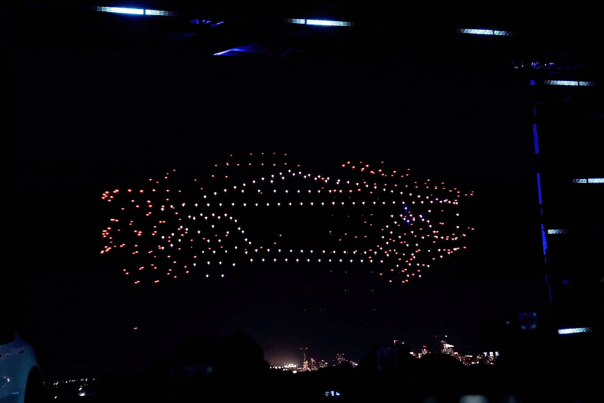 light display showing silhouette of the cybertruck