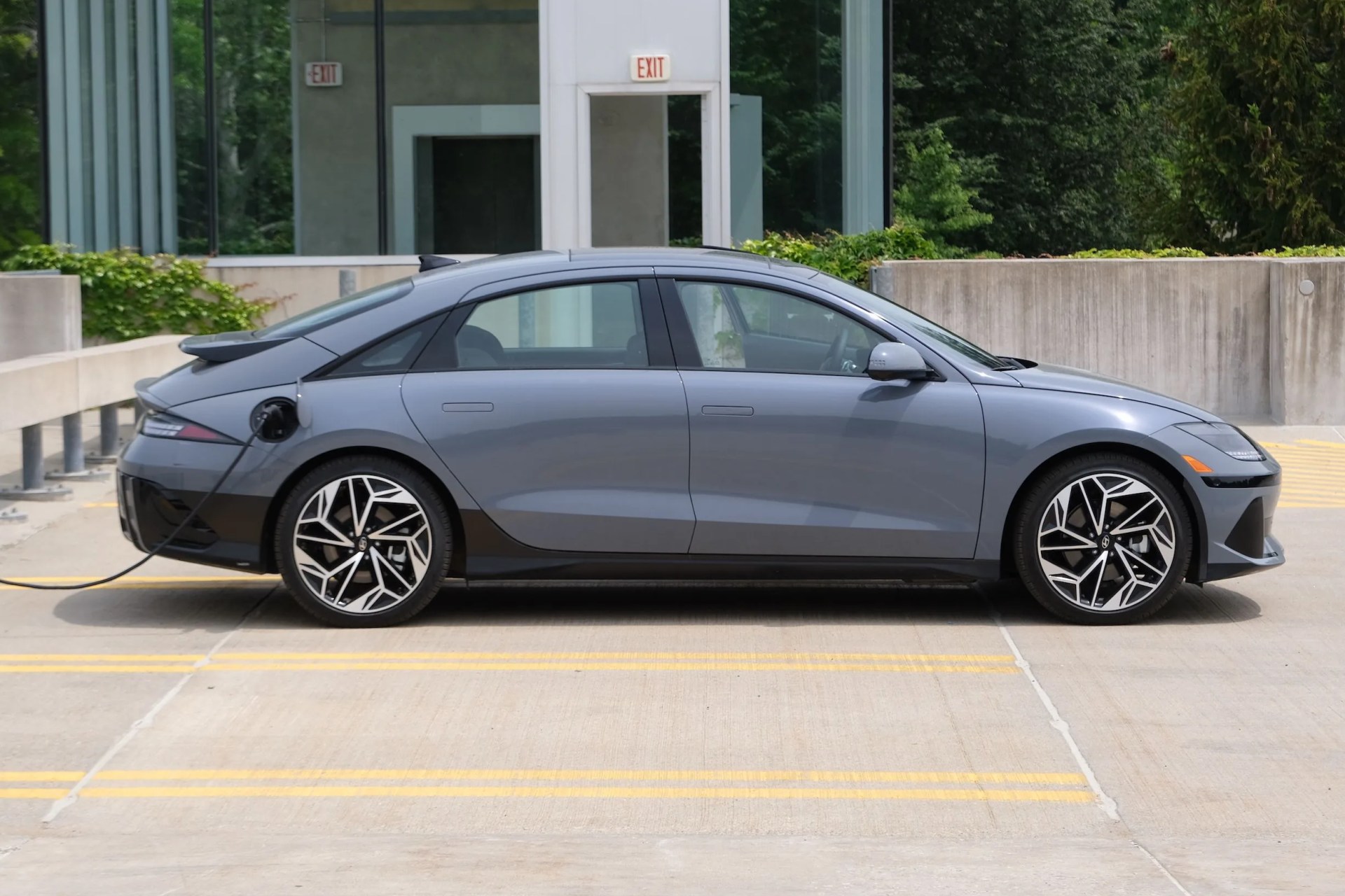hyundai ioniq 6 charging in a parking lot