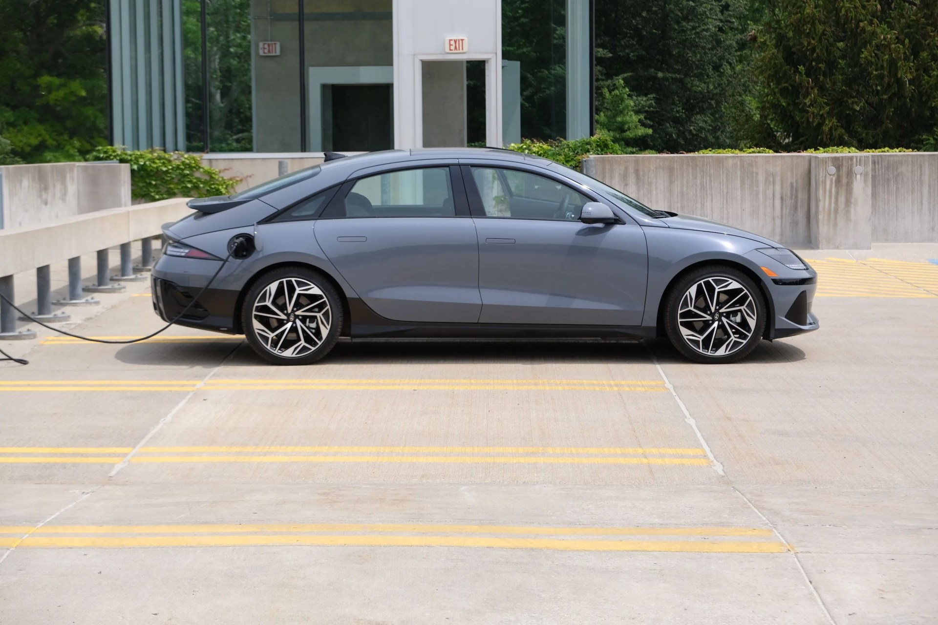 hyundai ioniq 6 charging in a parking lot