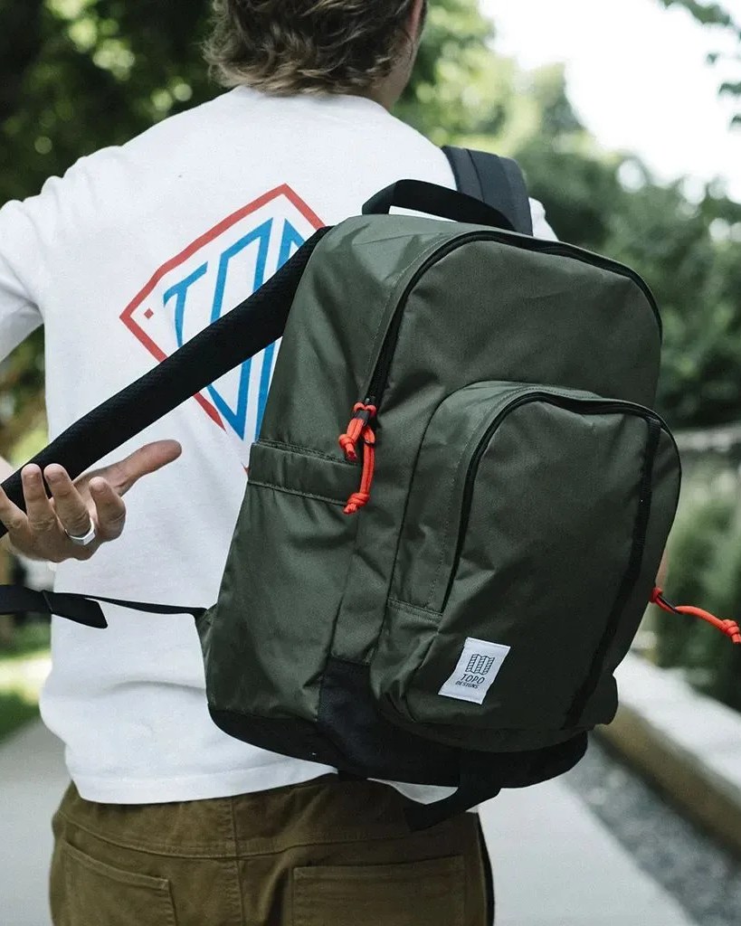 man putting on topo designs session pack