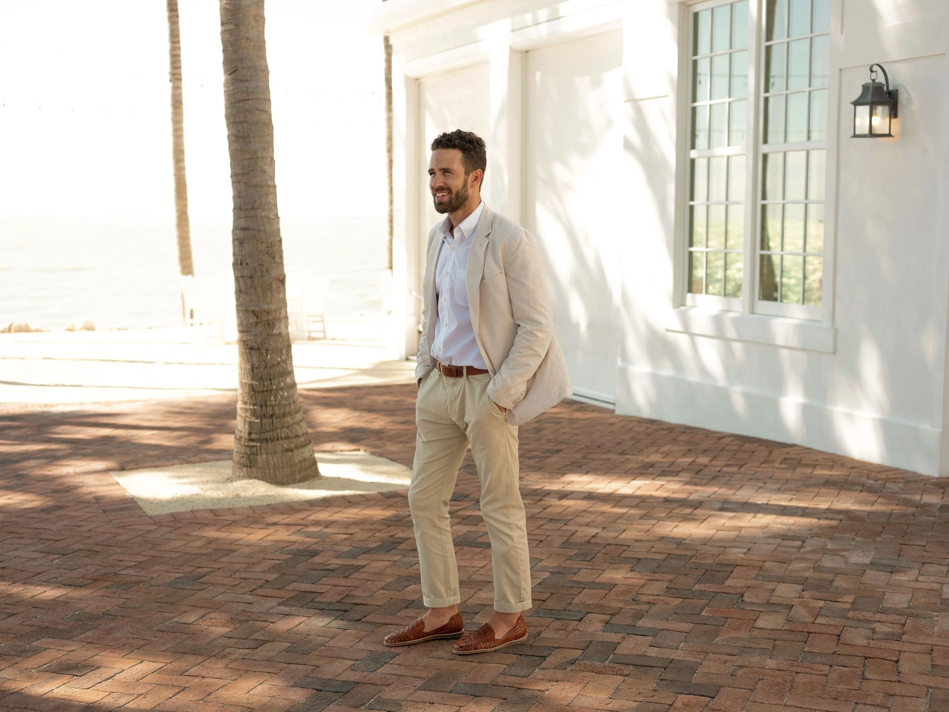 man wearing nisolo huarache shoes