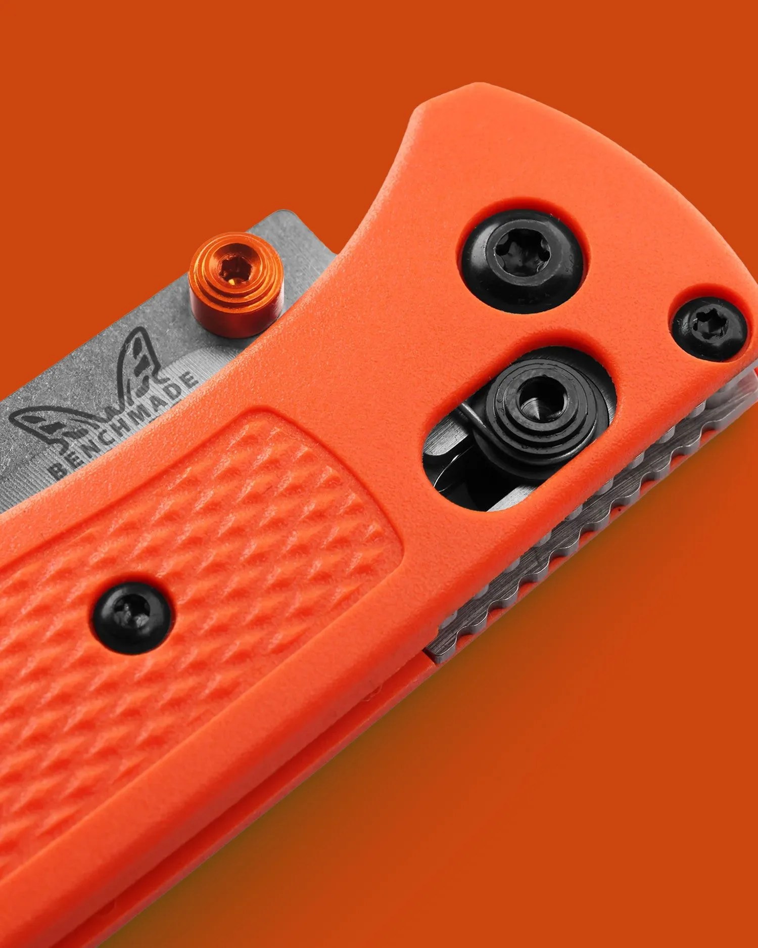 benchmade mini bugout in orange grivory knife