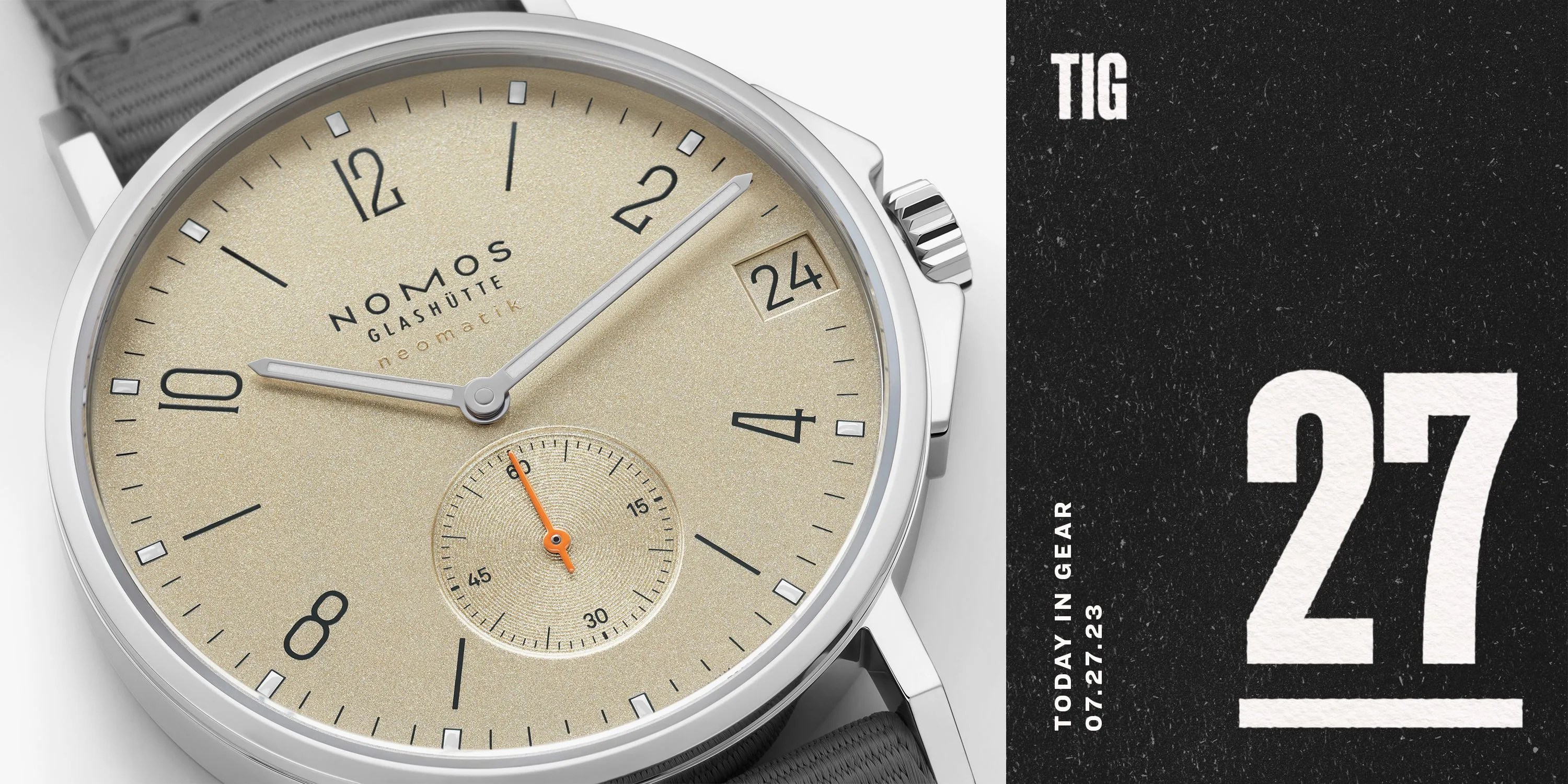 today in gear july 27 2023 nomos ahoi neomatik 38 watch worn on man's wrist
