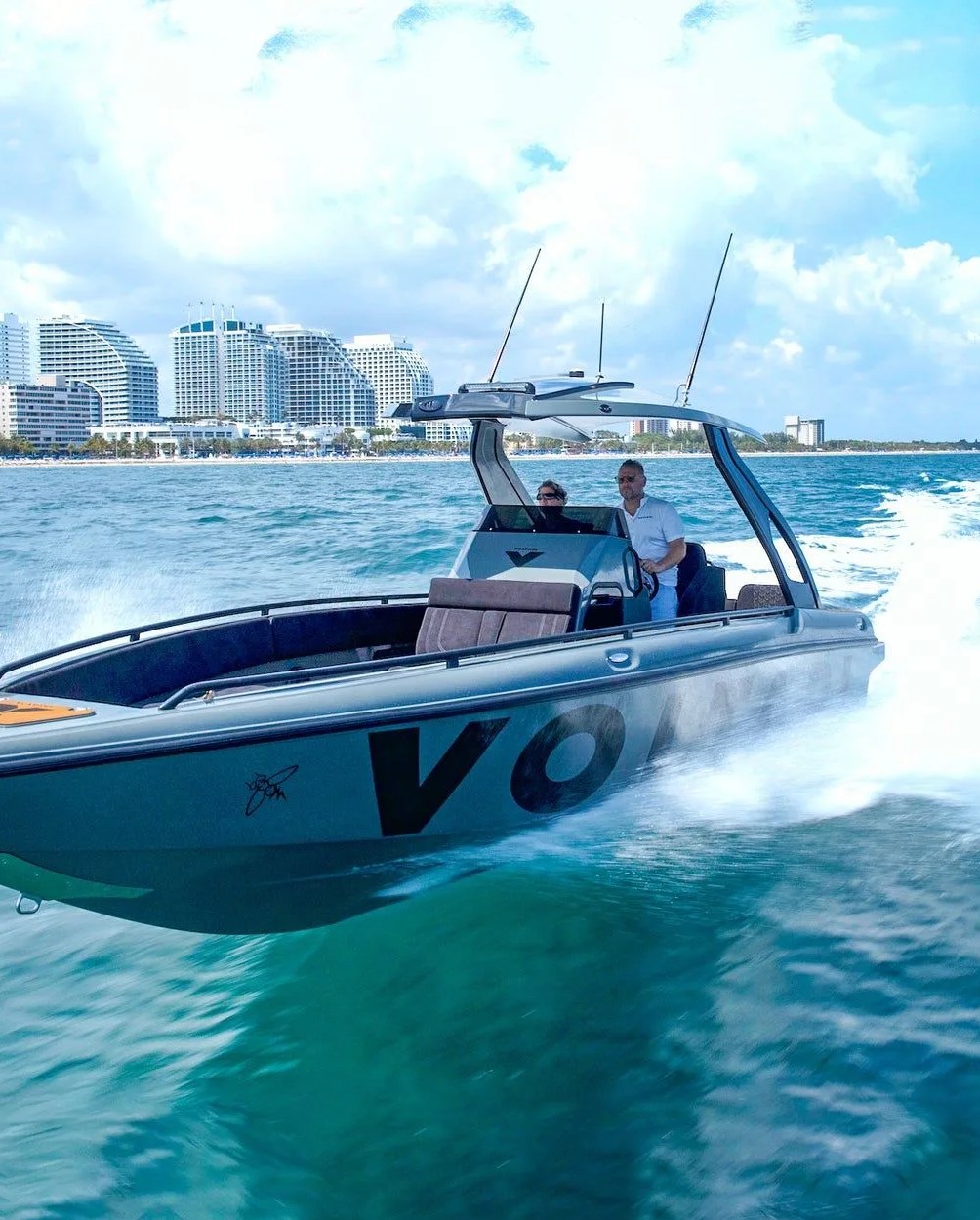 today in gear july 25 2023 man driving voltari marine electric boat in ocean