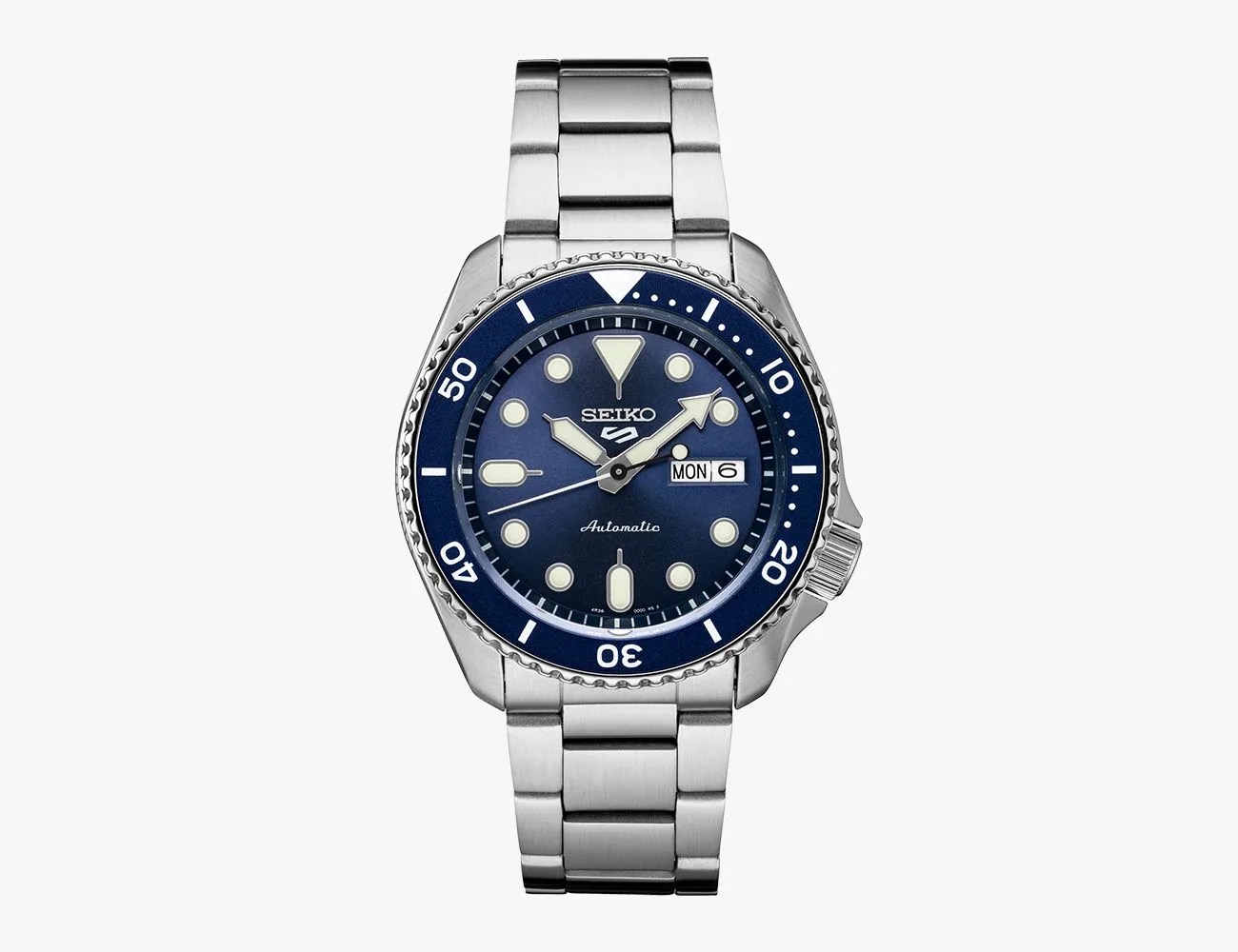 seiko 5 blue dial sports watch