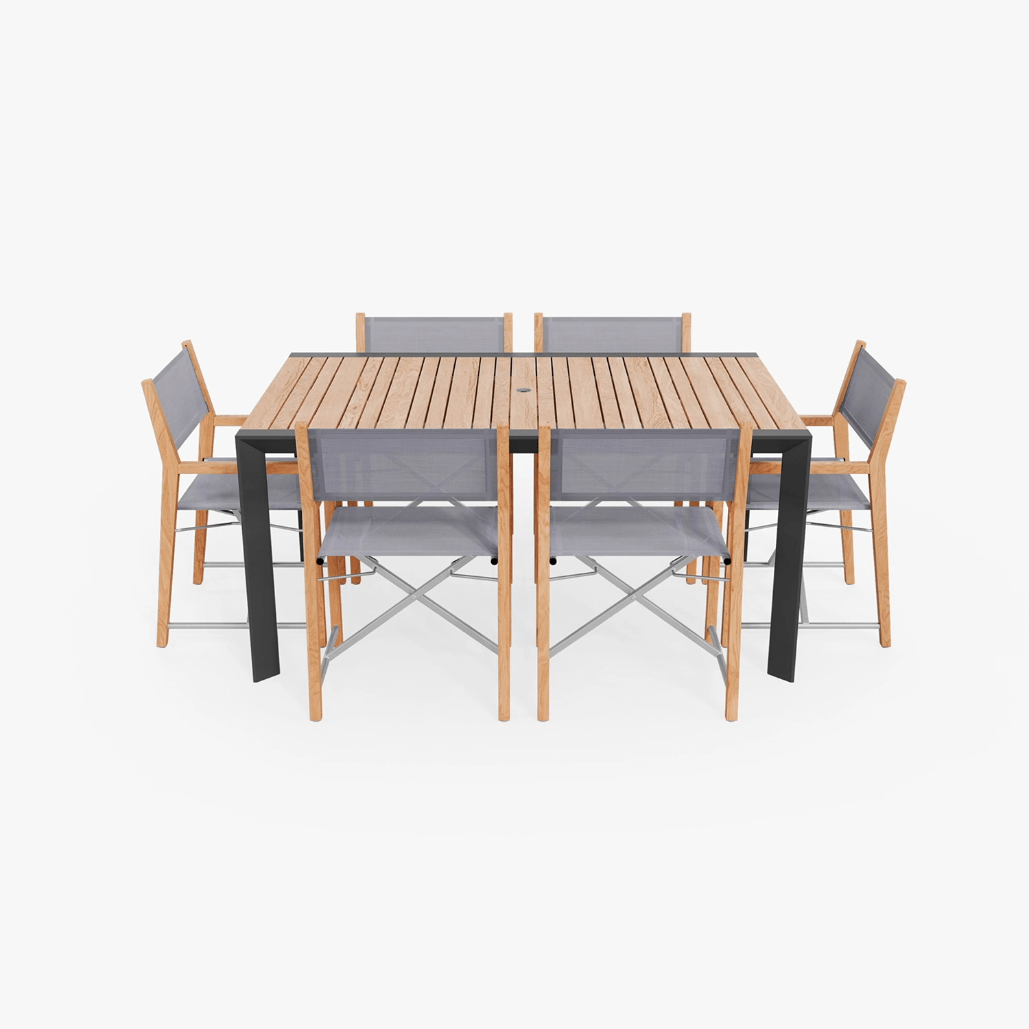 Teak & Aluminum Outdoor Dining Table & 6 Director's Chairs