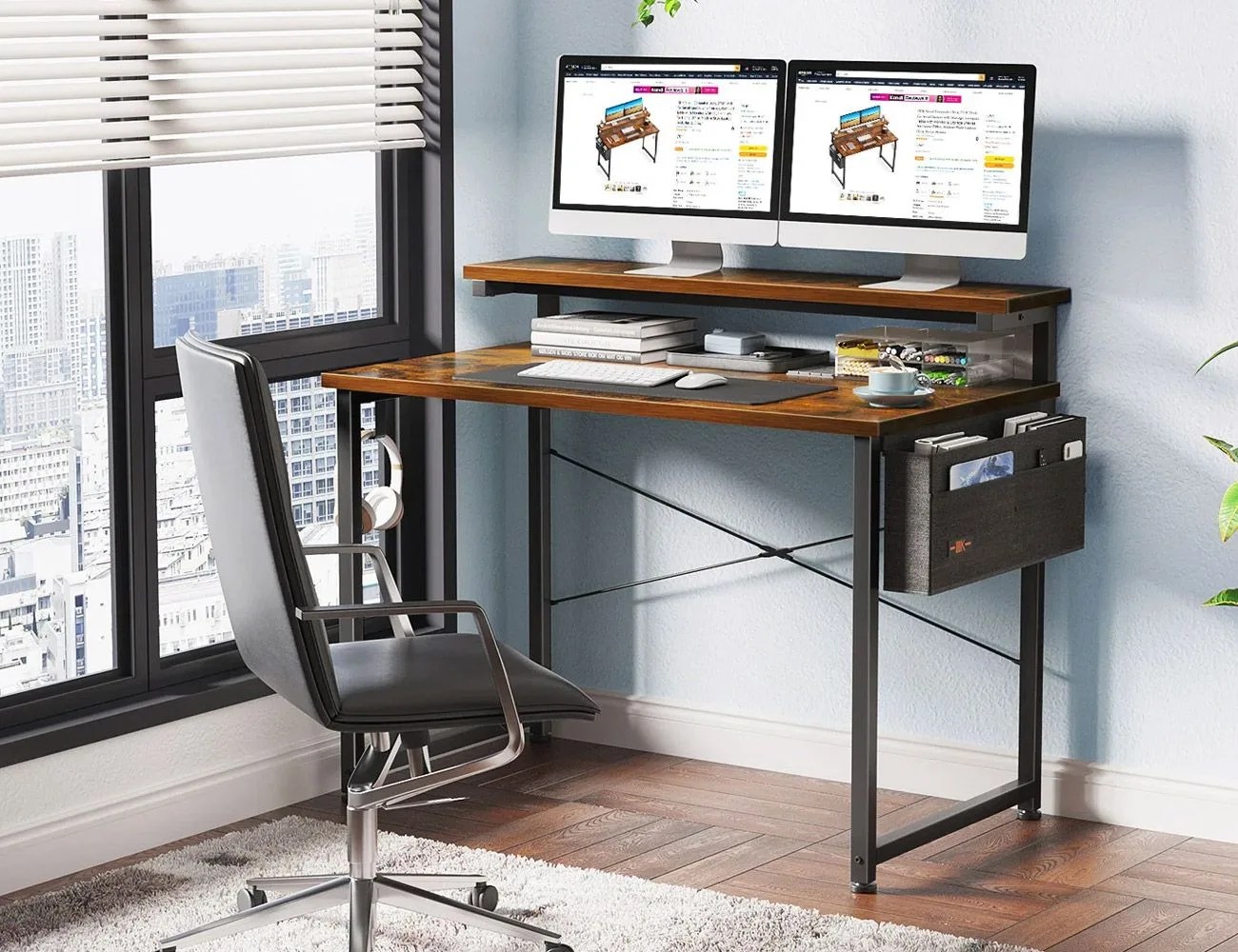 computer desk with built in monitor stand