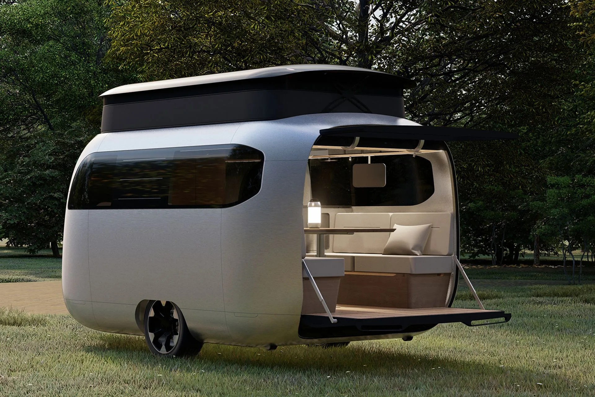 sleek camping trailer outside