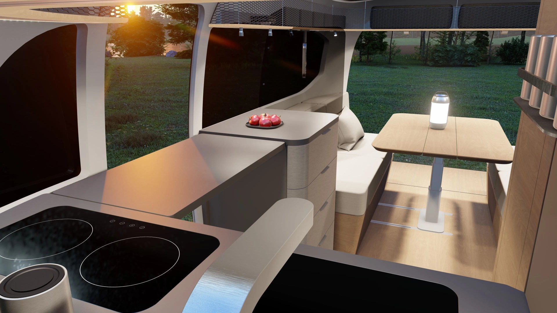 porsche airstream camping trailer interior