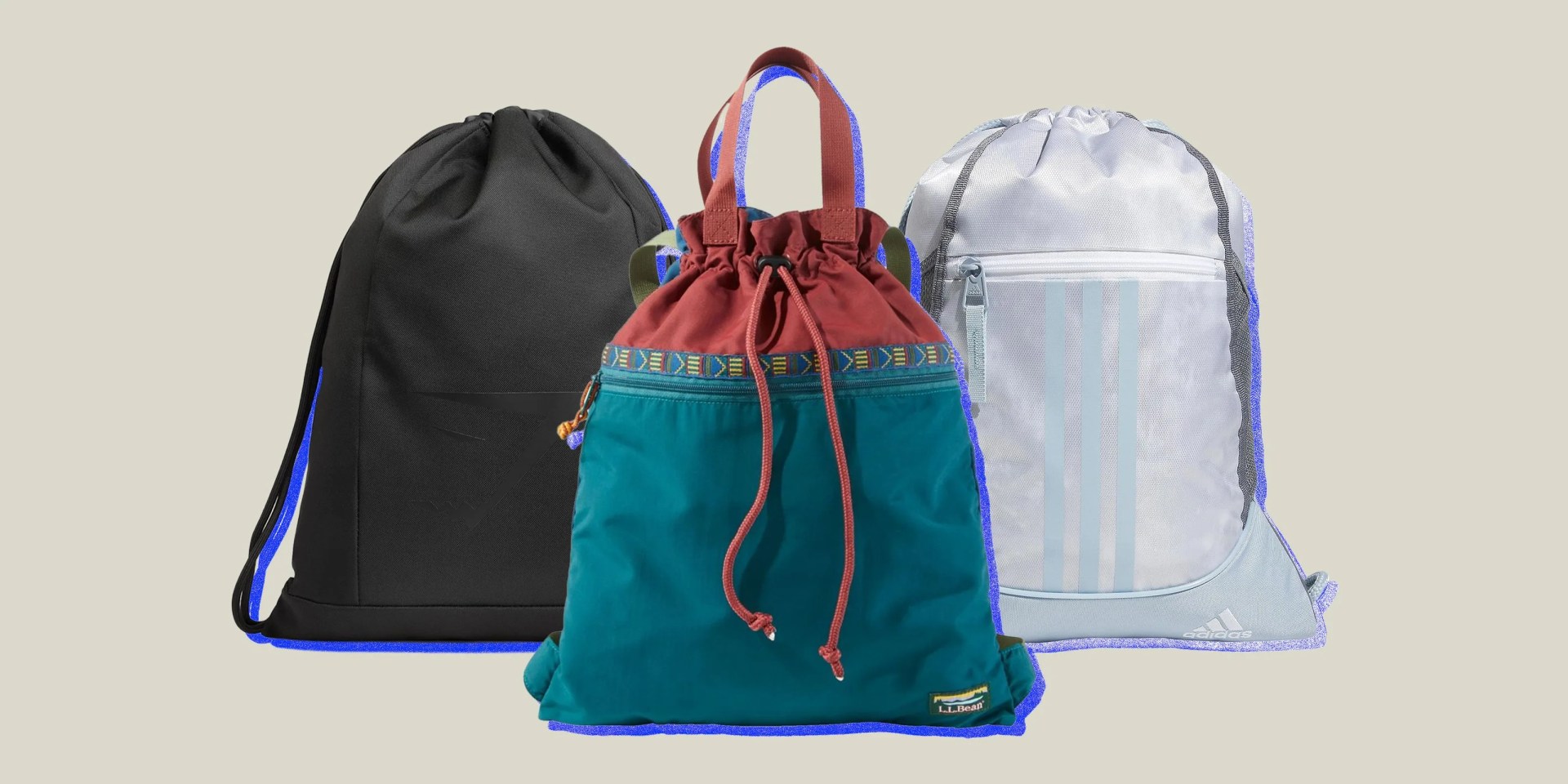 collage of three drawstring bags